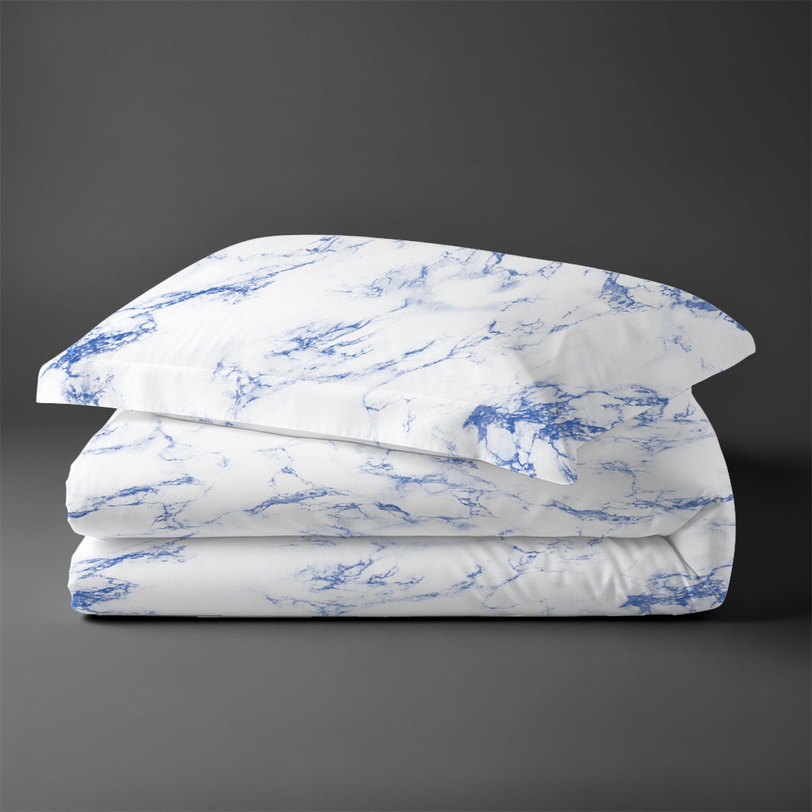 Single size cotton duvet cover set Carrara Marble Blue Pizuna Linens durable and breathable