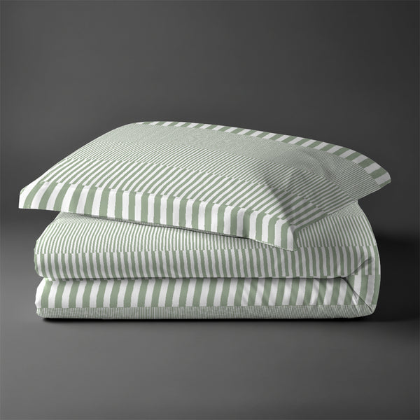 Single size cotton duvet cover set Cascade Stripe Green Pizuna Linens durable and breathable
