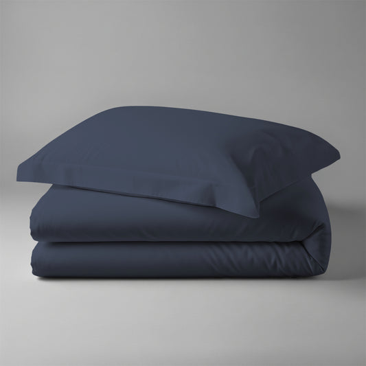 Folded Pizuna cotton percale single cover dark blue 100 percent long staple combed cotton 2 piece
