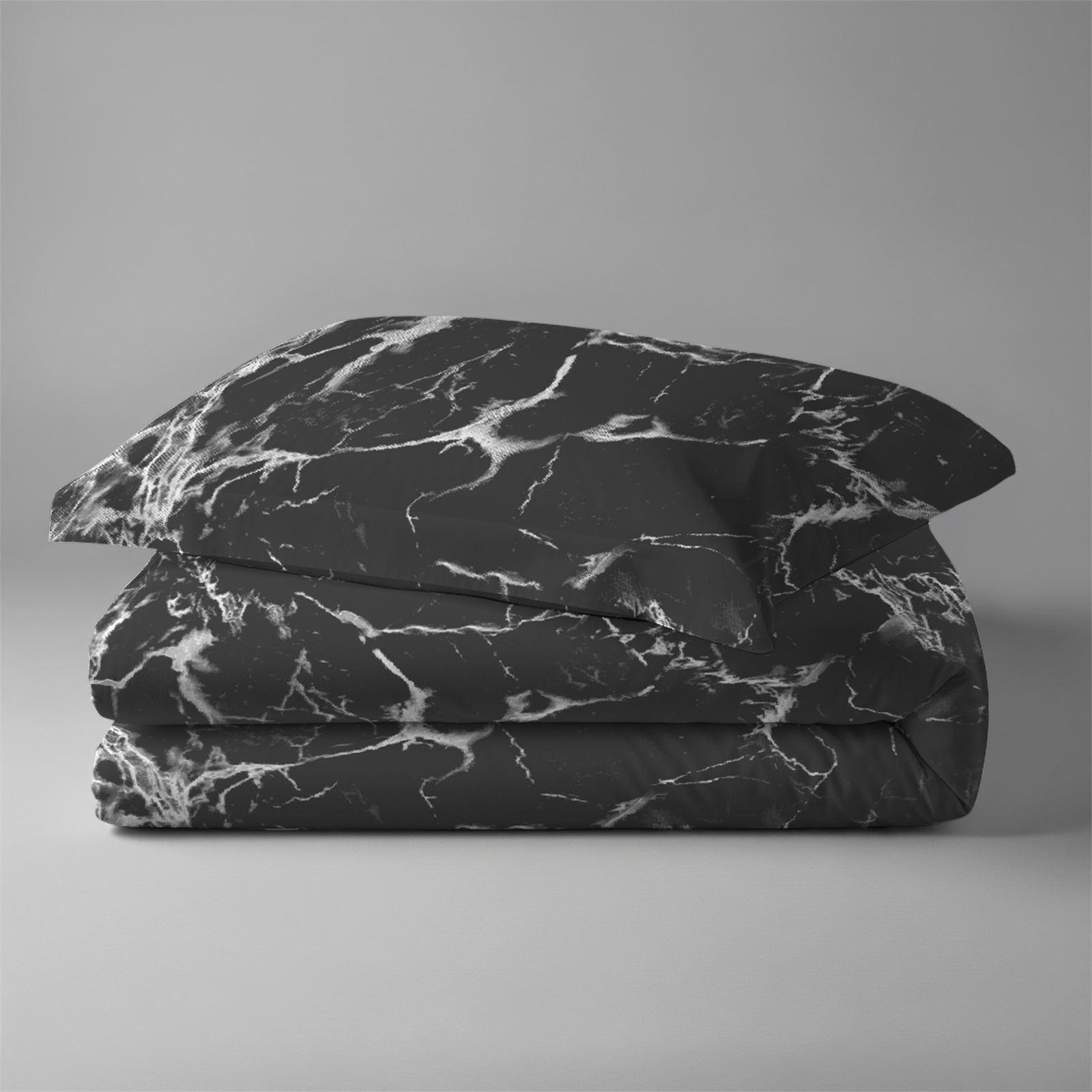 Single size cotton duvet cover set marble black Pizuna Linens durable and breathable