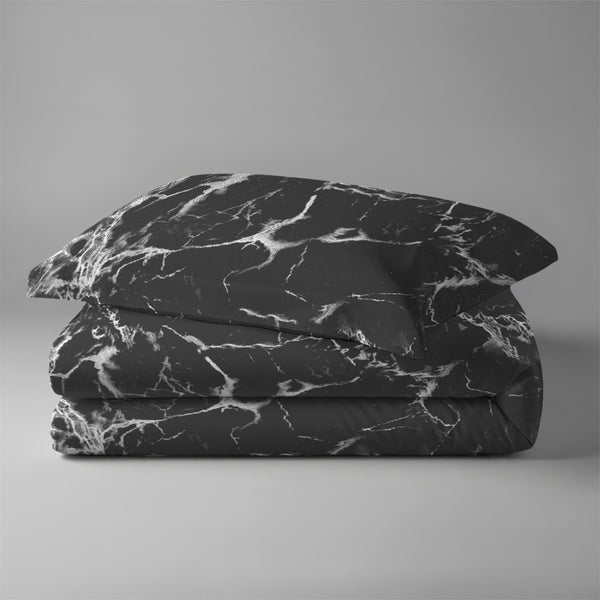 Single size cotton duvet cover set marble black Pizuna Linens durable and breathable