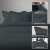 Anthracite checks damask double duvet cover 3 piece 300 thread count with hidden button closure and 4 corner ties