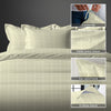 Cream checks damask double duvet cover 3 piece 300 thread count with hidden button closure and 4 corner ties