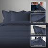 3 piece 600 thread count dark blue cotton duvet cover super king size with hidden button closure and 4 corner tie