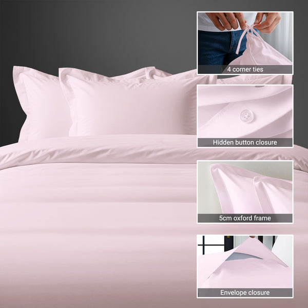 Pizuna light pink super king cotton duvet cover 3 piece 1000 thread count with hidden button closure and corner ties plus oxford pillowcases