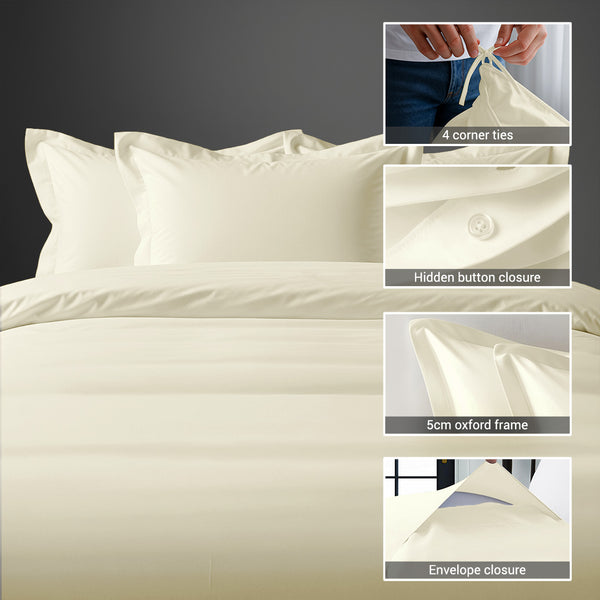 Ivory single cotton percale duvet cover 2 piece with hidden button closure and 4 corner ties
