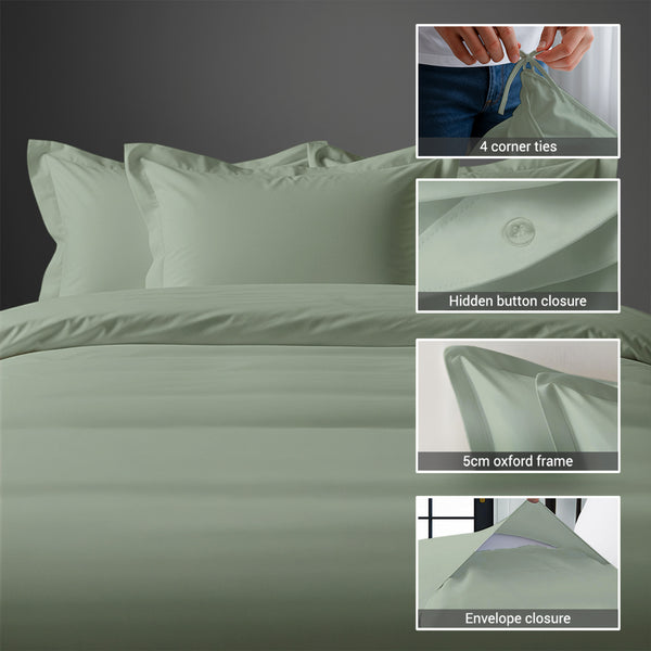 Pizuna Linens emperor size cotton duvet cover with hidden button closure corner ties and Oxford pillowcases
