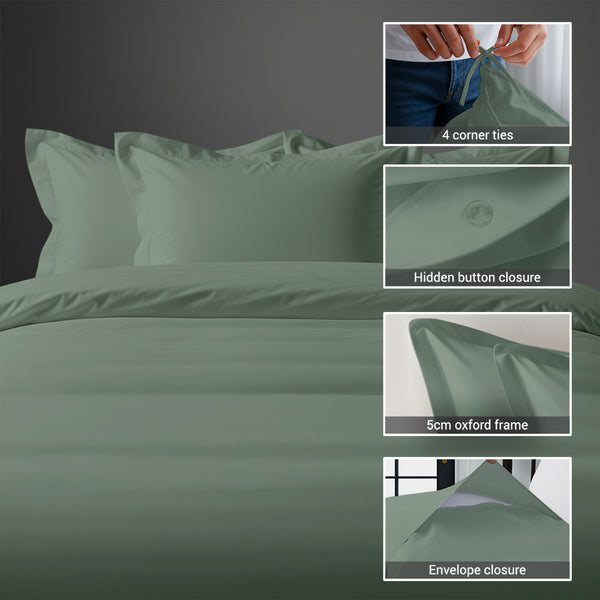 3 piece 600 thread count sea foam cotton duvet cover emperor size with hidden button closure and 4 corner tie