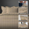 Taupe checks damask double duvet cover 3 piece 300 thread count with hidden button closure and 4 corner ties