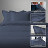 800 thread count 3 piece Dark Blue king duvet cover with hidden button closure and 4 corner ties plus oxford pillowcases
