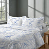 Calm luxurious bedroom bed with Carrara Marble Blue Pizuna Linens cotton duvet cover single size