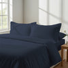 Calm luxurious bedroom bed with Dark blue Pizuna Linens cotton duvet cover single size