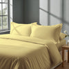 Bedroom with 3 piece 600 thread count mellow yellow emperor duvet cover and pillowcases on the bed