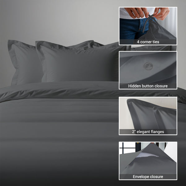 Deluxe 600 Thread Count 100% Cotton Duvet Cover Set - USA QUEEN