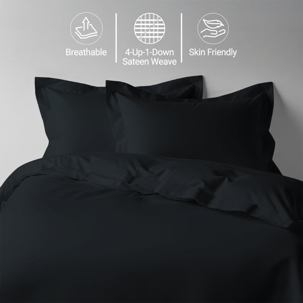 Black king size cotton duvet cover set by Pizuna Linens breathable skin friendly sateen weave