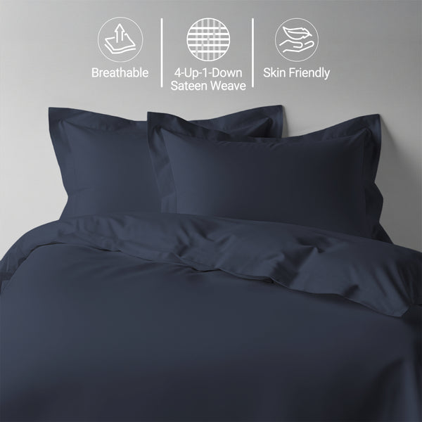 Dark blue super king duvet cover 3 piece 600 thread count mercerized combed cotton single dent sateen weave smooth and soothing