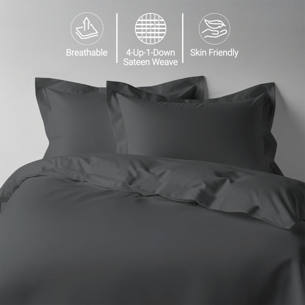 Dark grey emperor duvet cover 3 piece 600 thread count mercerized combed cotton single dent sateen weave smooth and soothing