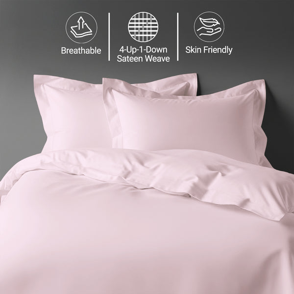 Light pink super king duvet cover set 1000 thread count long staple combed cotton sateen weave dense thick and luxurious