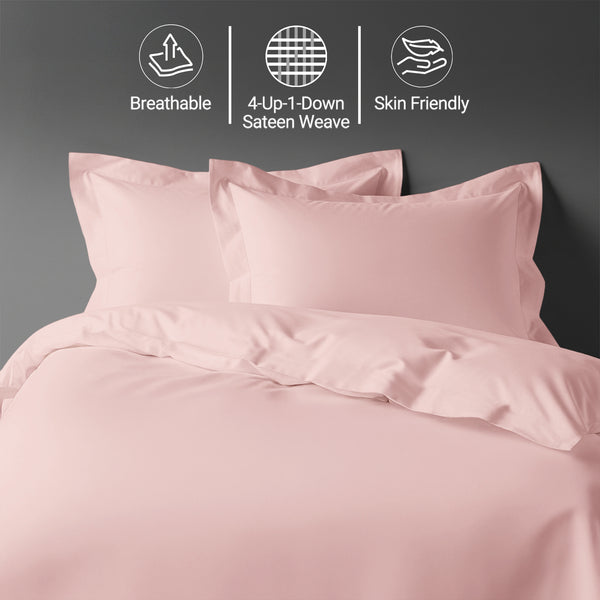 Light pink emperor size cotton duvet cover set by Pizuna Linens breathable skin friendly sateen weave