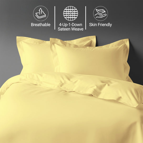Mellow yellow single size cotton duvet cover set by Pizuna Linens breathable skin friendly sateen weave
