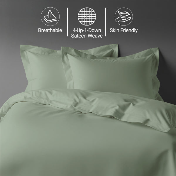Sea foam king size cotton duvet cover set by Pizuna Linens breathable skin friendly sateen weave