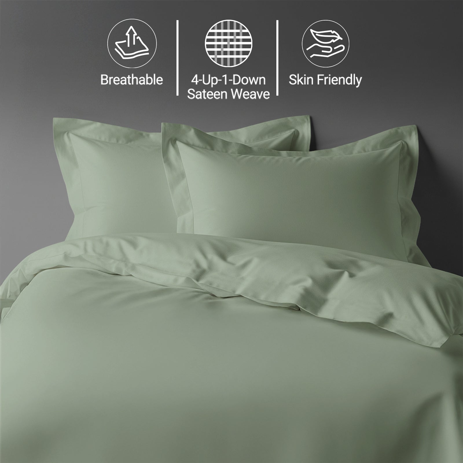 Sea foam super king size cotton duvet cover set by Pizuna Linens breathable skin friendly sateen weave