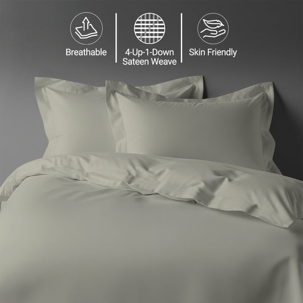 Silver king size cotton duvet cover set by Pizuna Linens breathable skin friendly sateen weave