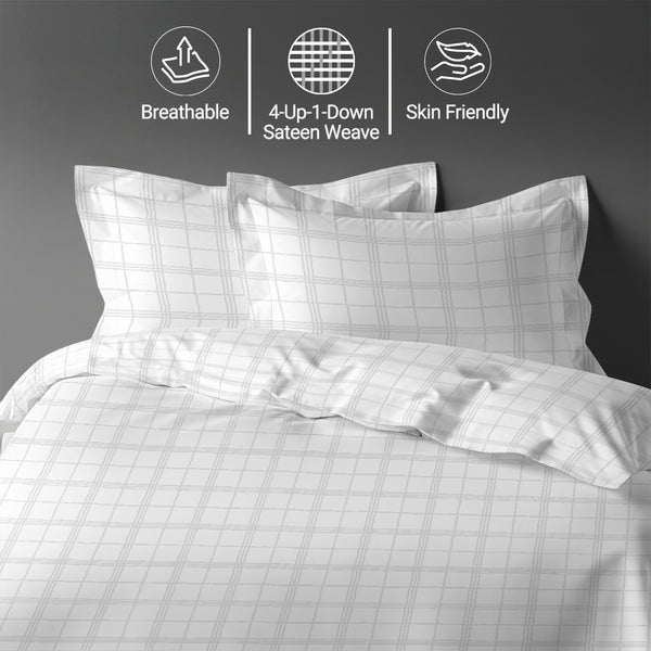 White checks damask double 3 piece cotton duvet cover set 300 thread count mercerized combed cotton smooth and lightweight