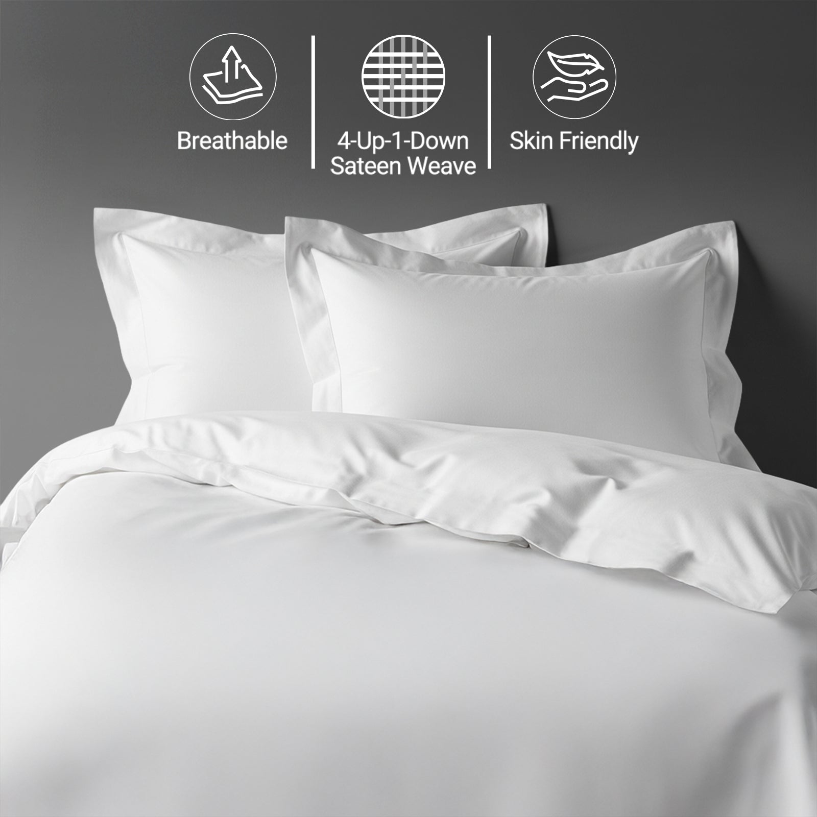White king size cotton duvet cover set by Pizuna Linens breathable skin friendly sateen weave