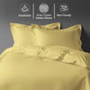 Bed with Mellow Yellow double 3 piece 800 thread count duvet cover set medium heavy texture sweat wicking temperature controlling
