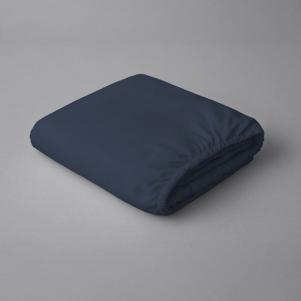 Pizuna folded dark blue small double 400 thread count deep fitted cotton bedsheet 100 percent cotton