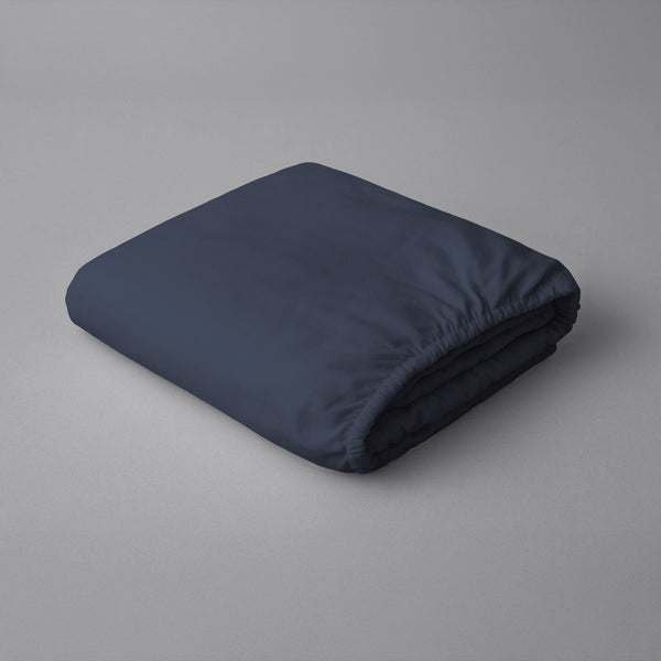 Pizuna dark blue king size fitted sheet 600 thread count pure combed cotton folded