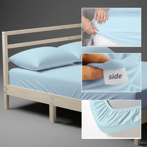 Baby Blue eu single fitted sheet 800 thread count with 40 cm deep pockets Smart Side tag 360 fit