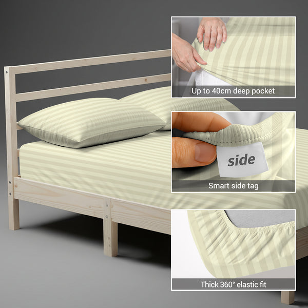 360 all around elastic Cream striped fitted sheet super king 40cm deep pocket tight fitting
