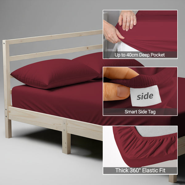 King size rio red fitted sheet 1000 thread count plus 40 cm deep pockets 360 elastic Smart Side indicators tight fit