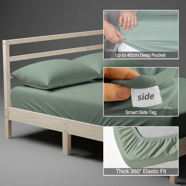 Super King size sea foam fitted sheet 1000 thread count plus 40 cm deep pockets 360 elastic Smart Side indicators tight fit