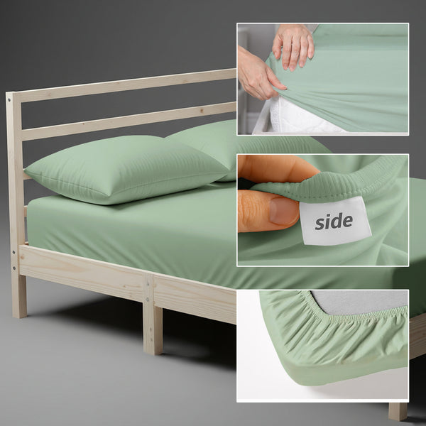 Sea Foam single fitted sheet 800 thread count with 40 cm deep pockets Smart Side tag 360 fit