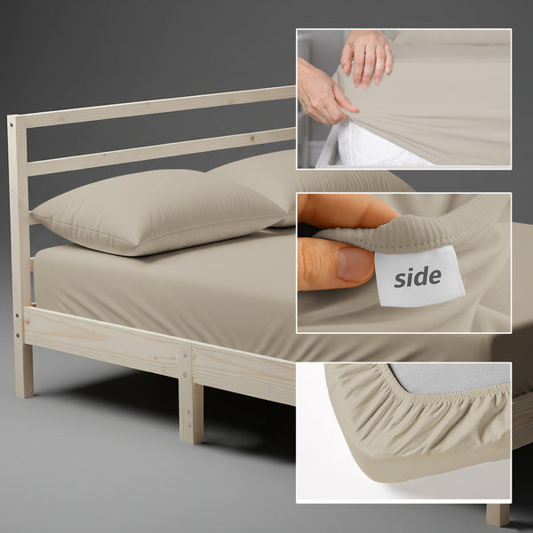 Simply Taupe double fitted sheet 800 thread count with 40 cm deep pockets Smart Side tag 360 fit