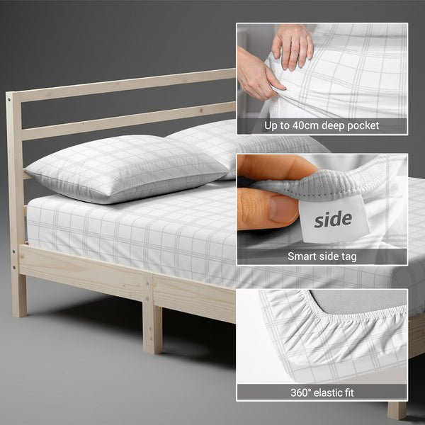 360 all around elastic White big checks fitted sheet super king 40cm deep pocket tight fitting