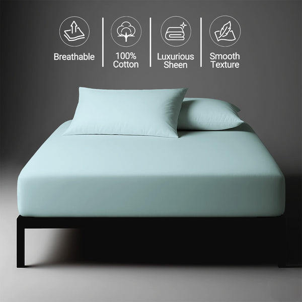 Small single baby blue 400 thread count fitted sheet mercerized combed cotton smooth and lightweight