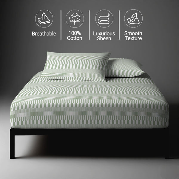 Cascade Stripe Green small double 400 thread count fitted sheet mercerized combed cotton smooth and lightweight