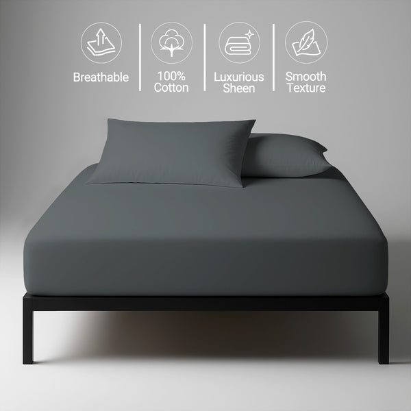 Dark Grey king fitted sheet 800 thread count luxurious thick smooth sateen weave