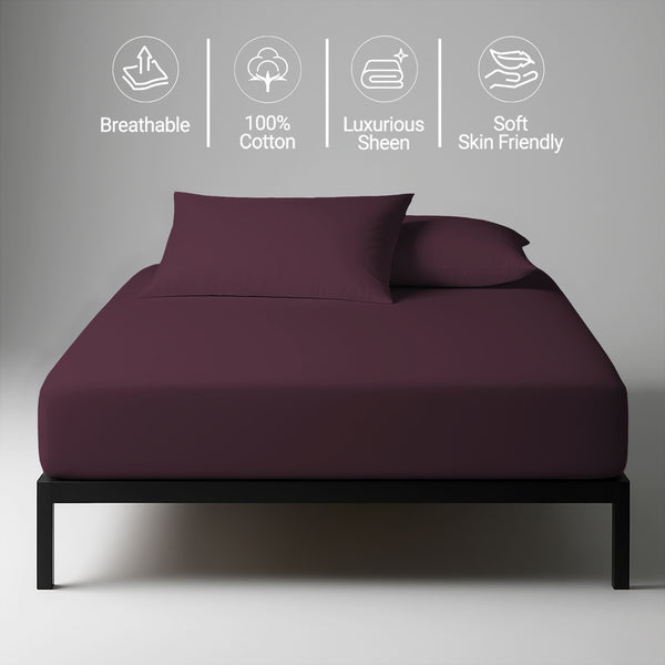 Single size dark purple 1000 thread count fitted sheet durable thickly woven 5 star luxury feel with soft and smooth touch