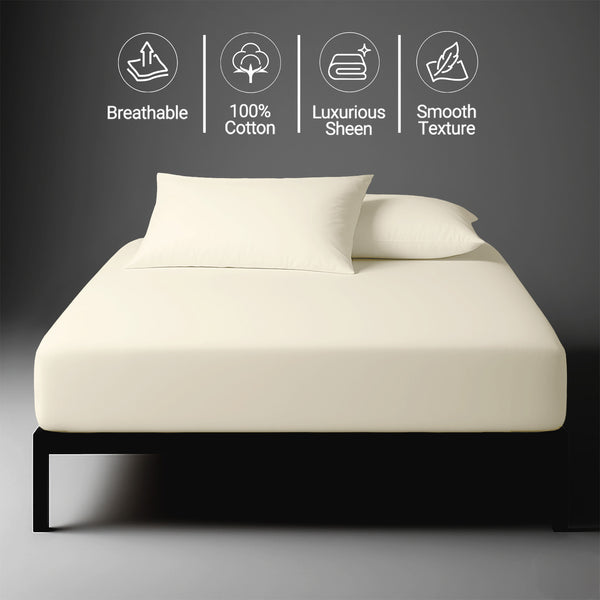 Emperor Ivory 400 thread count fitted sheet mercerized combed cotton smooth and lightweight
