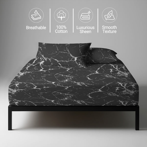 Small single marble black 400 thread count fitted sheet mercerized combed cotton smooth and lightweight