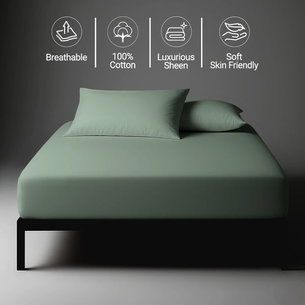 Sea foam double size deep fitted sheet 600 thread count mercerized combed cotton smooth soft luxurious sheen