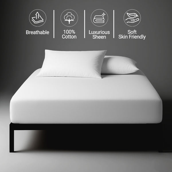 White emperor size deep fitted sheet 600 thread count mercerized combed cotton smooth soft luxurious sheen