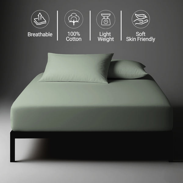 Percale cotton fitted sheet single sea foam lightweight optimum cooling percale weave