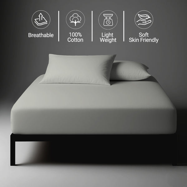 Percale cotton fitted sheet EU single Silver lightweight optimum cooling percale weave
