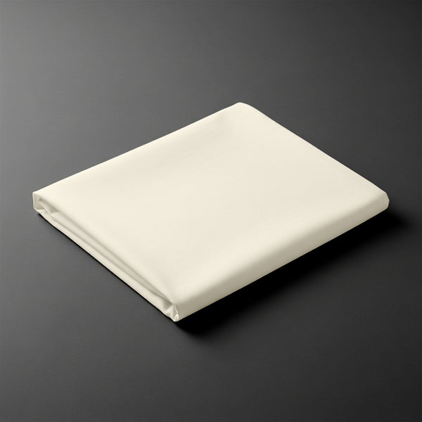 Folded Pizuna Linens ivory double size cotton flat sheet 600 thread count soft and dense structure